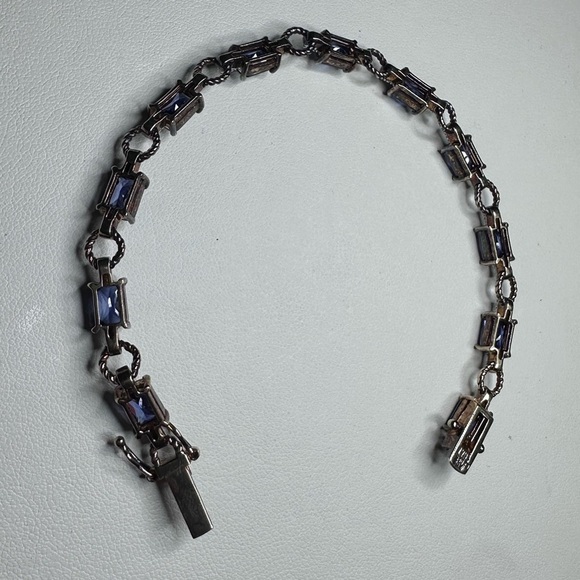 ADI 925 Sterling Silver Gold Overlay Tennis Bracelet Thailand 11 blue stones 🧊 - Picture 5 of 16